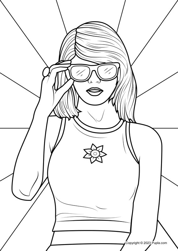 Coloring page Taylor Swift wearing sunglasses