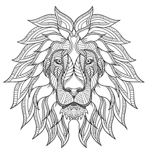 Tête de lion Zentangle coloring page for children