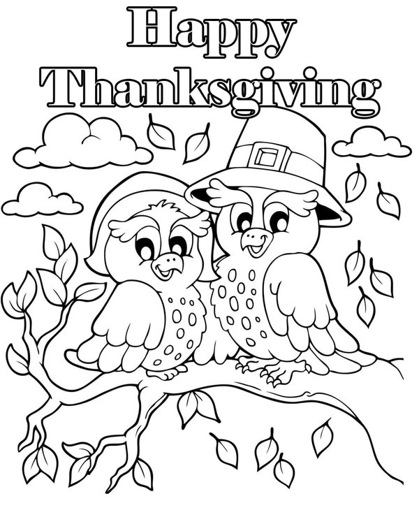 Thanksgiving Vogel Im Baum coloring page for children