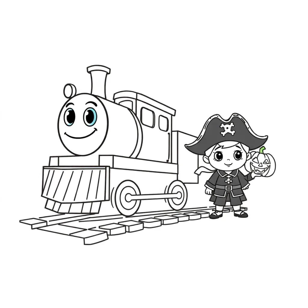 Thomas Trein Halloween Piraat Avontuur coloring page for children