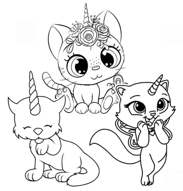 Three Cute Cats coloring page for children