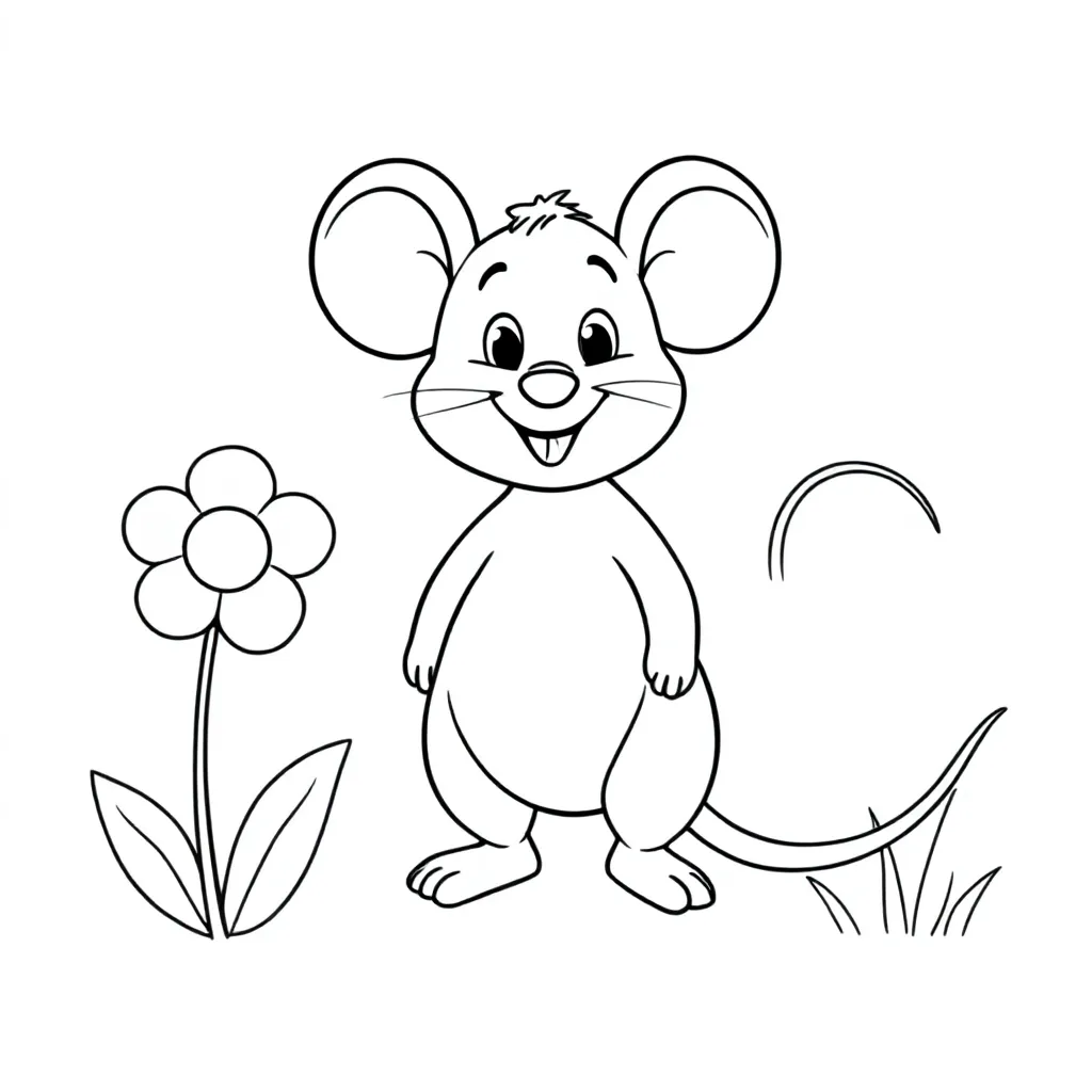 tip de muis in de bloementuin coloring page for children