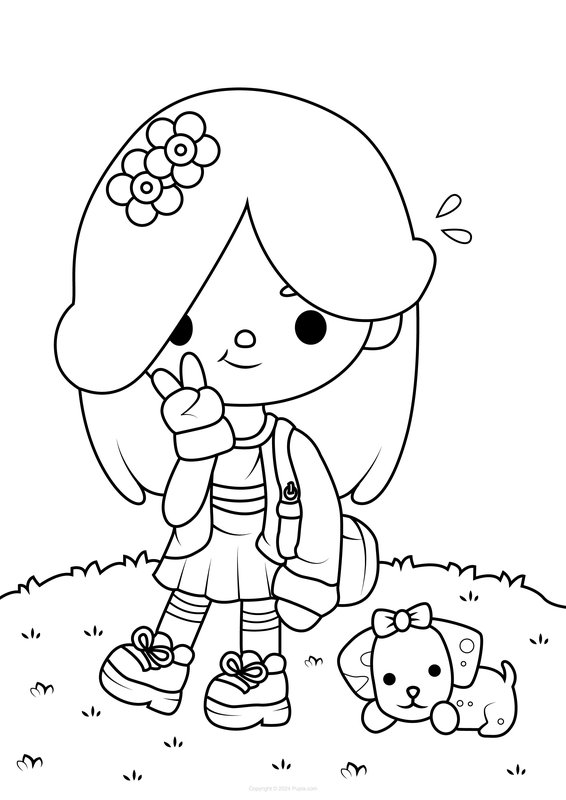 Toca Boca Girl And Dog coloring page for children