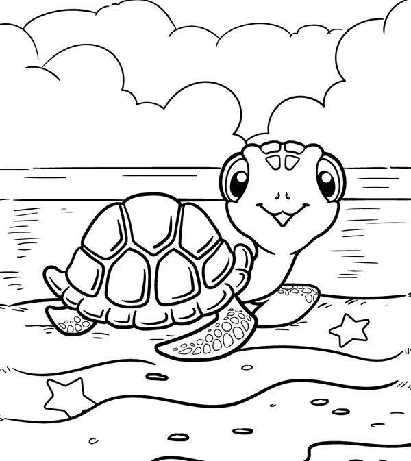 Tortuga En La Playa coloring page for children