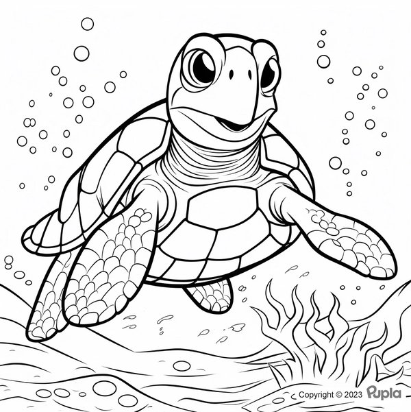 Tortuga Feliz Nadando Bajo El Agua coloring page for children