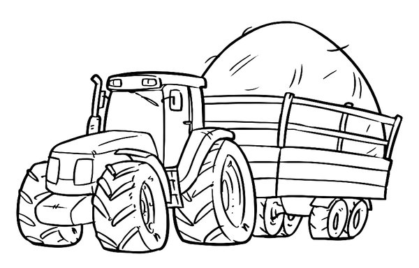 Plantilla de colorear Tractor con remolque