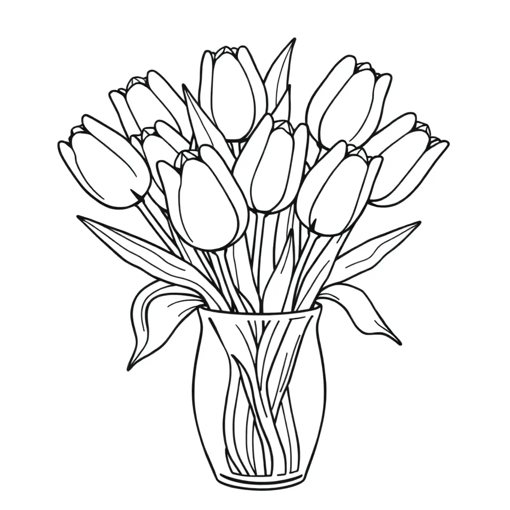 Tulpen Lente Vaas Bloemen Creatief coloring page for children