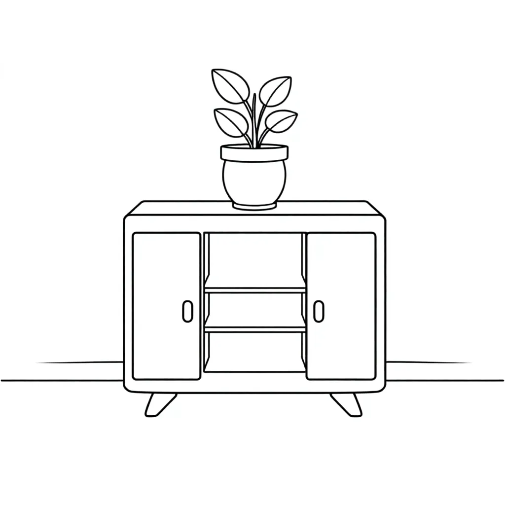 tv dressior met een plantje erop coloring page for children