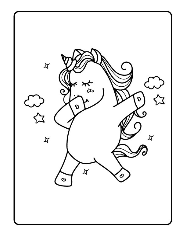 Unicorn Dancing coloring page for children