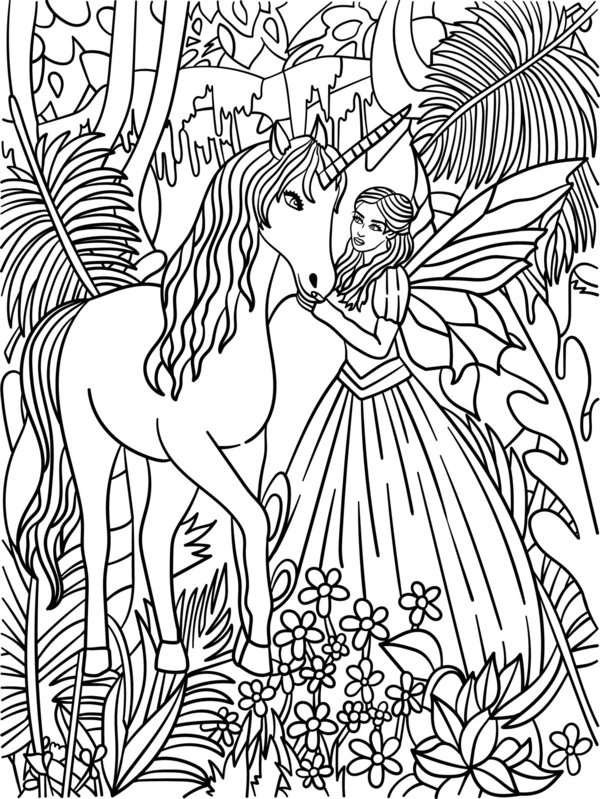 Unicorn Fairy coloring page for children