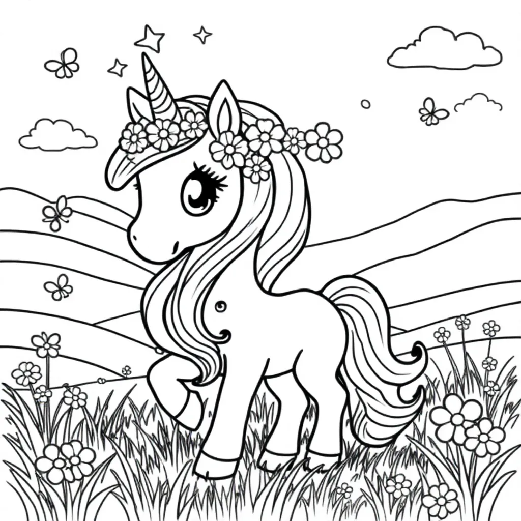 Unicorn coloring page for children