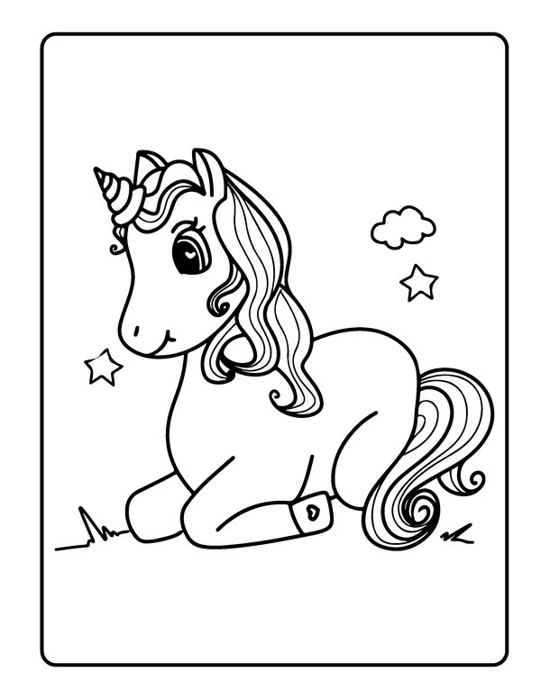 Unicorn Knielend coloring page for children