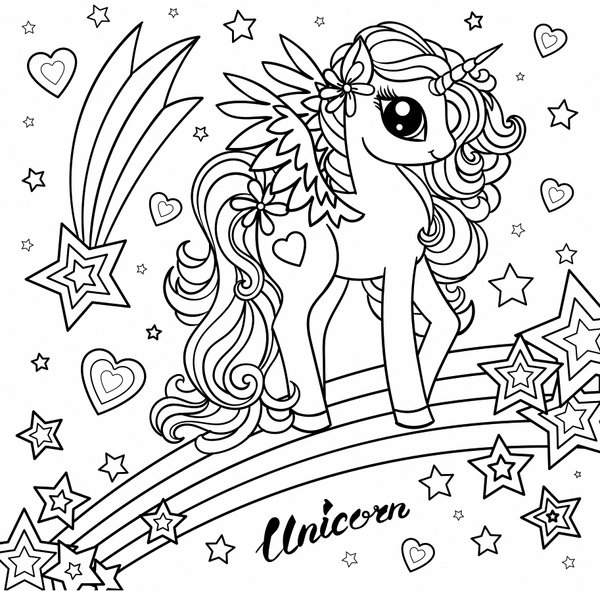 Unicorn Walking Rainbow coloring page for children