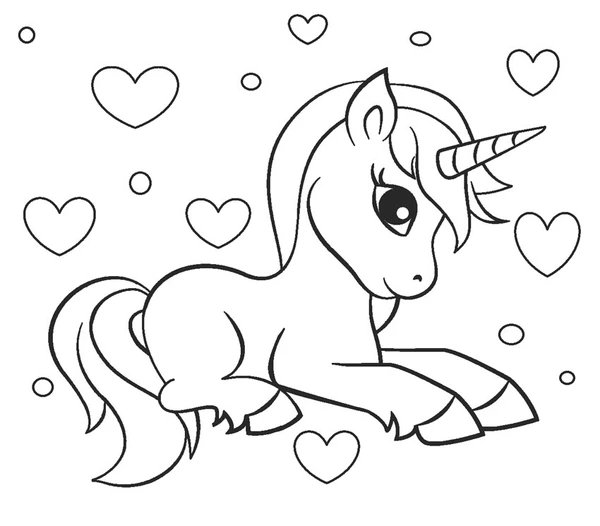 Unicorn With Hearts coloring page for children