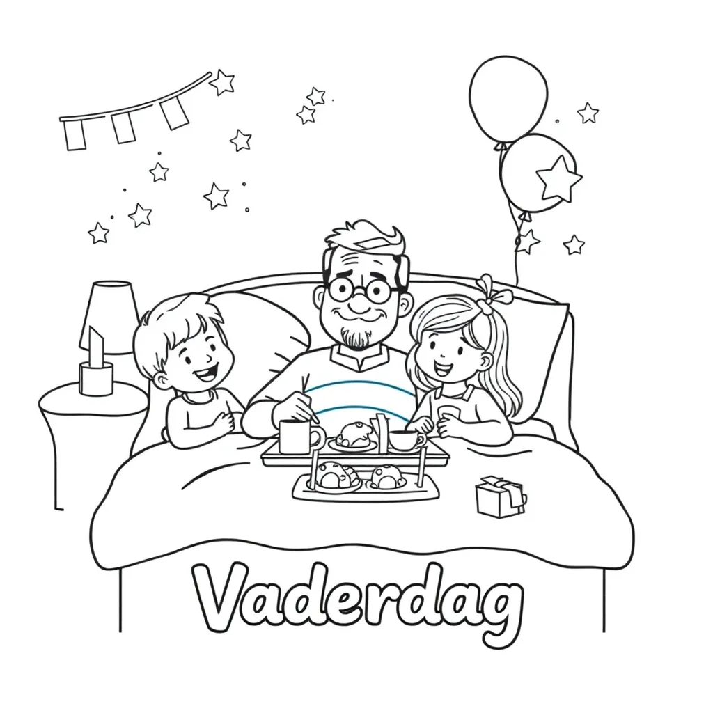 Vaderdag Gezin Ontbijt Verrassing Liefde coloring page for children
