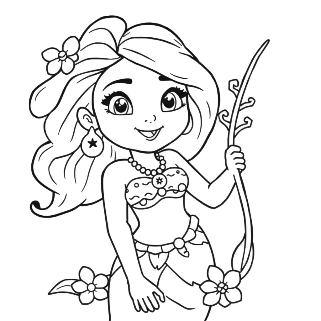 Plantilla de Coloreado Gratis Vaiana Disney Aventura Princesa del Mar Plantilla de Coloreado para Niños