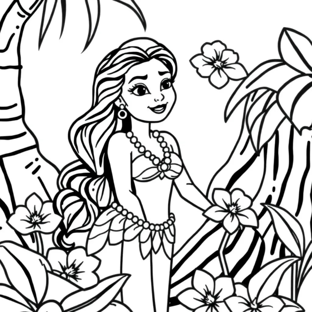 Plantilla de colorear gratis Vaiana, aventura oceánica, princesa Disney, para colorear.