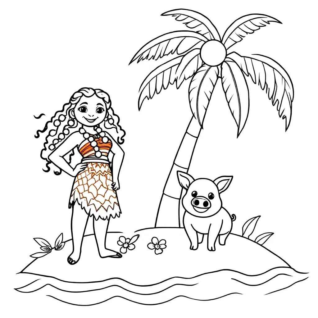 Plantilla de Coloreado Gratis de Vajana  Plantilla de Coloreado para Niños