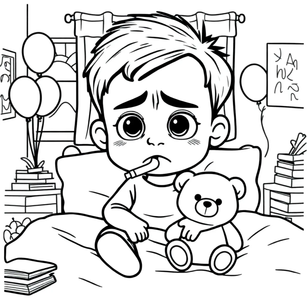 Verdrietige Zieke Jongen coloring page for children