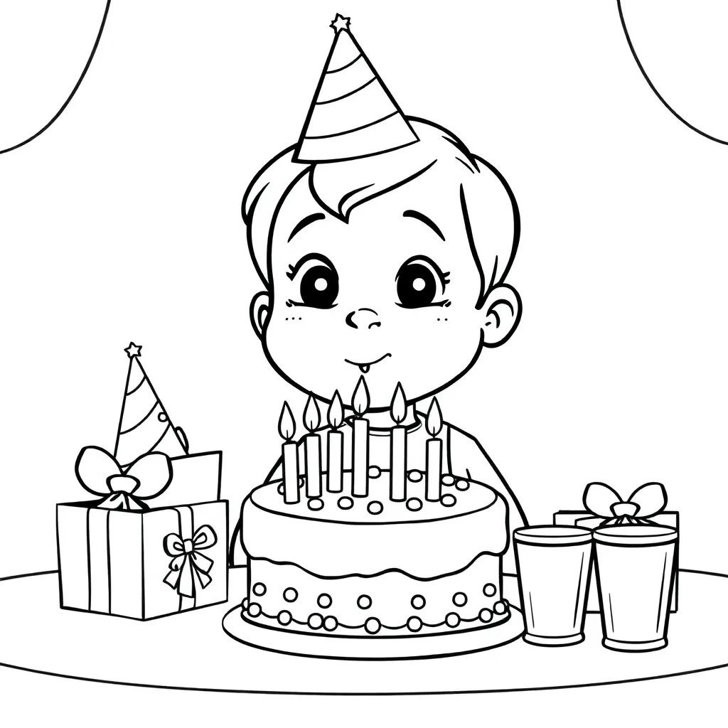 Verjaardag Feest Kind Taart Vrolijk coloring page for children
