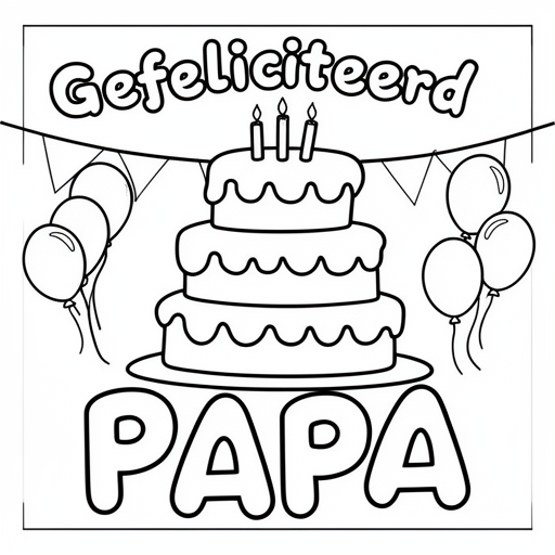 verjaardags taart 43 balonnen slingers kleurplaat voor kinderen