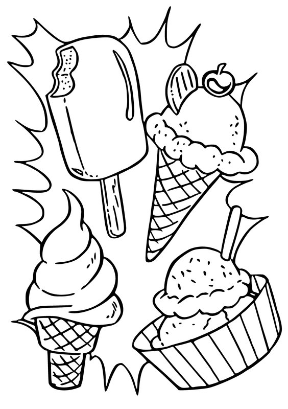 Vier Verschillende Ijsjes coloring page for children