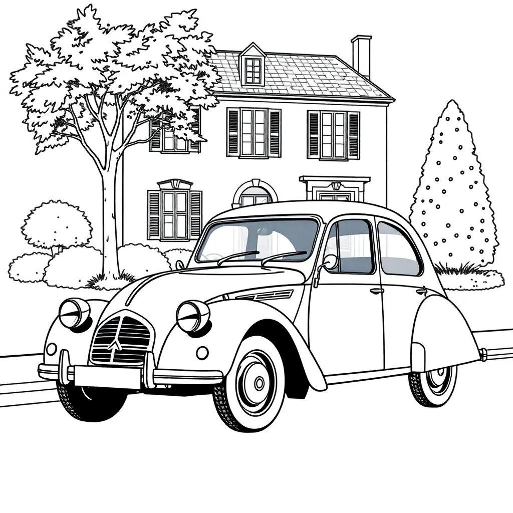 Vintage Auto Huis Europees Creatief coloring page for children