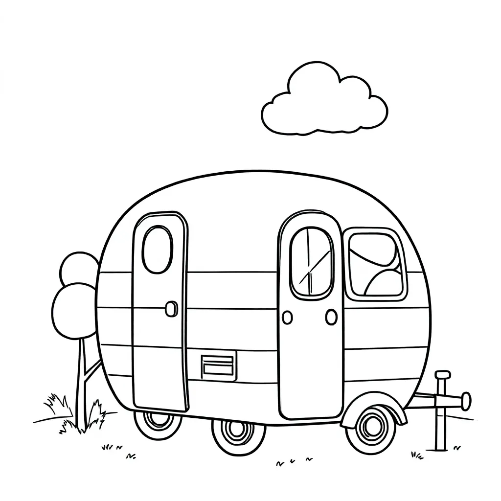 Plantilla de colorear Gratis Autocaravana Vintage Plantilla para Niños