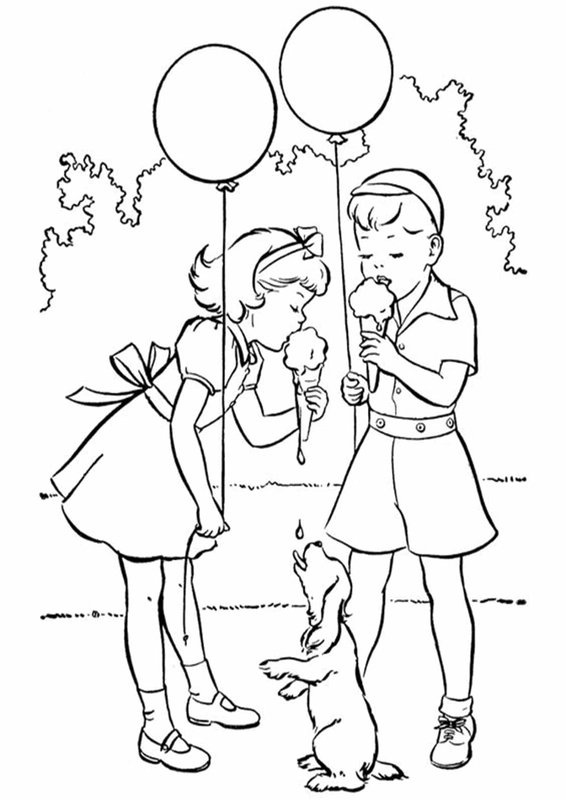Vintage Girls Eating Ice Cream coloring page for children