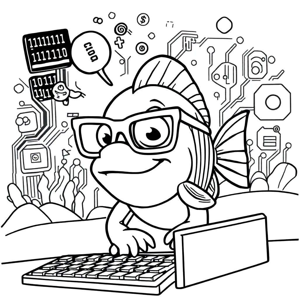 Vis Die Aan Het Programmeren Is coloring page for children