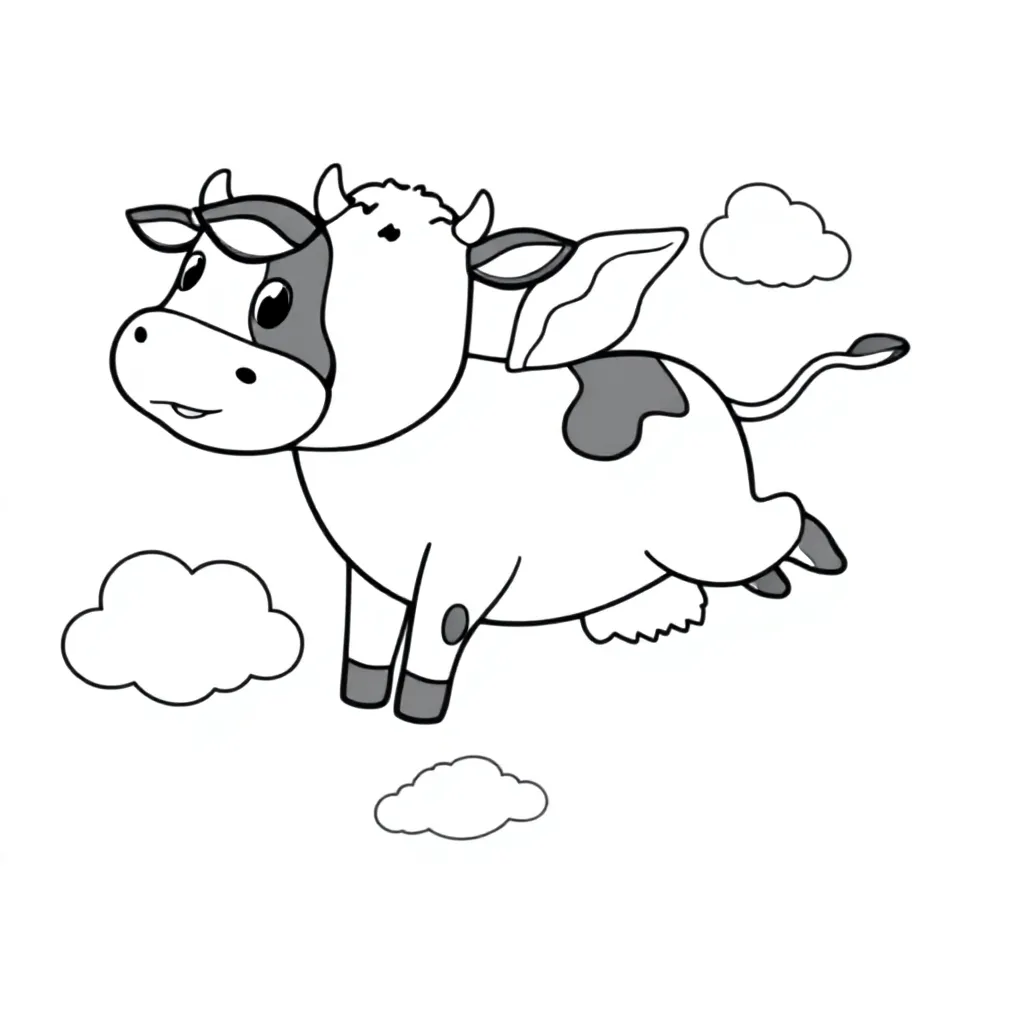 Feuille de coloriage Vache volante Gratuite Feuille de coloriage pour Enfants