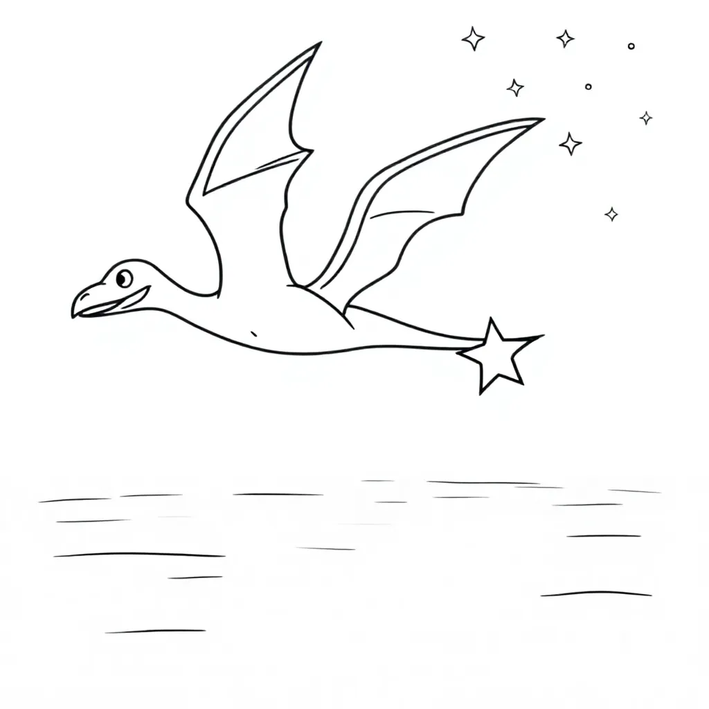 Vliegende Pterodactylus Vangt Sterren Boven Glinsterend D... coloring page for children