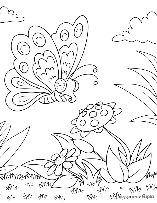 Vliegende Vlinder Bloemen coloring page for children