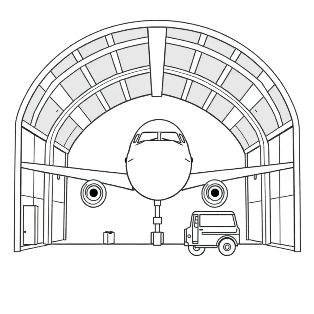 Vliegtuig Hangar Voertuig Luchtvaart Avontuur coloring page for children