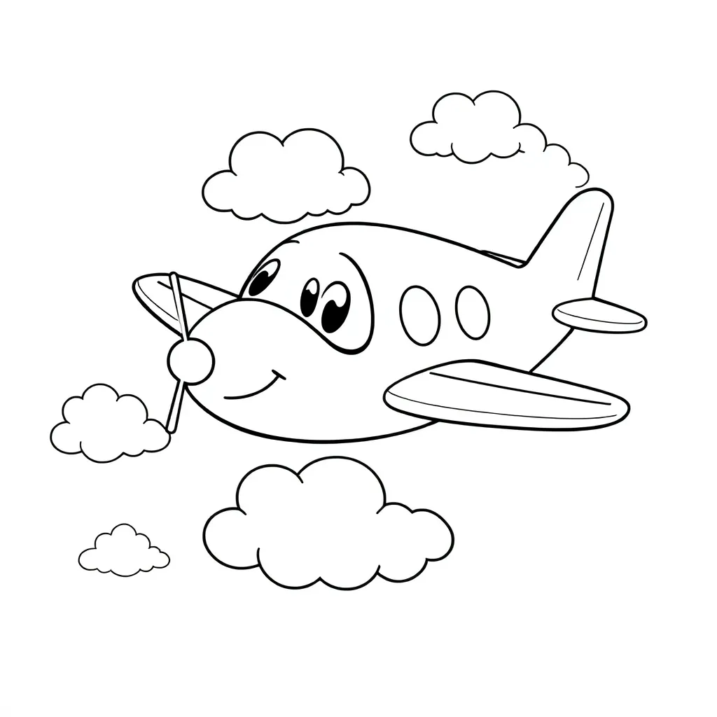 Vliegtuig Propeller Cartoon Avontuur Wolken coloring page for children
