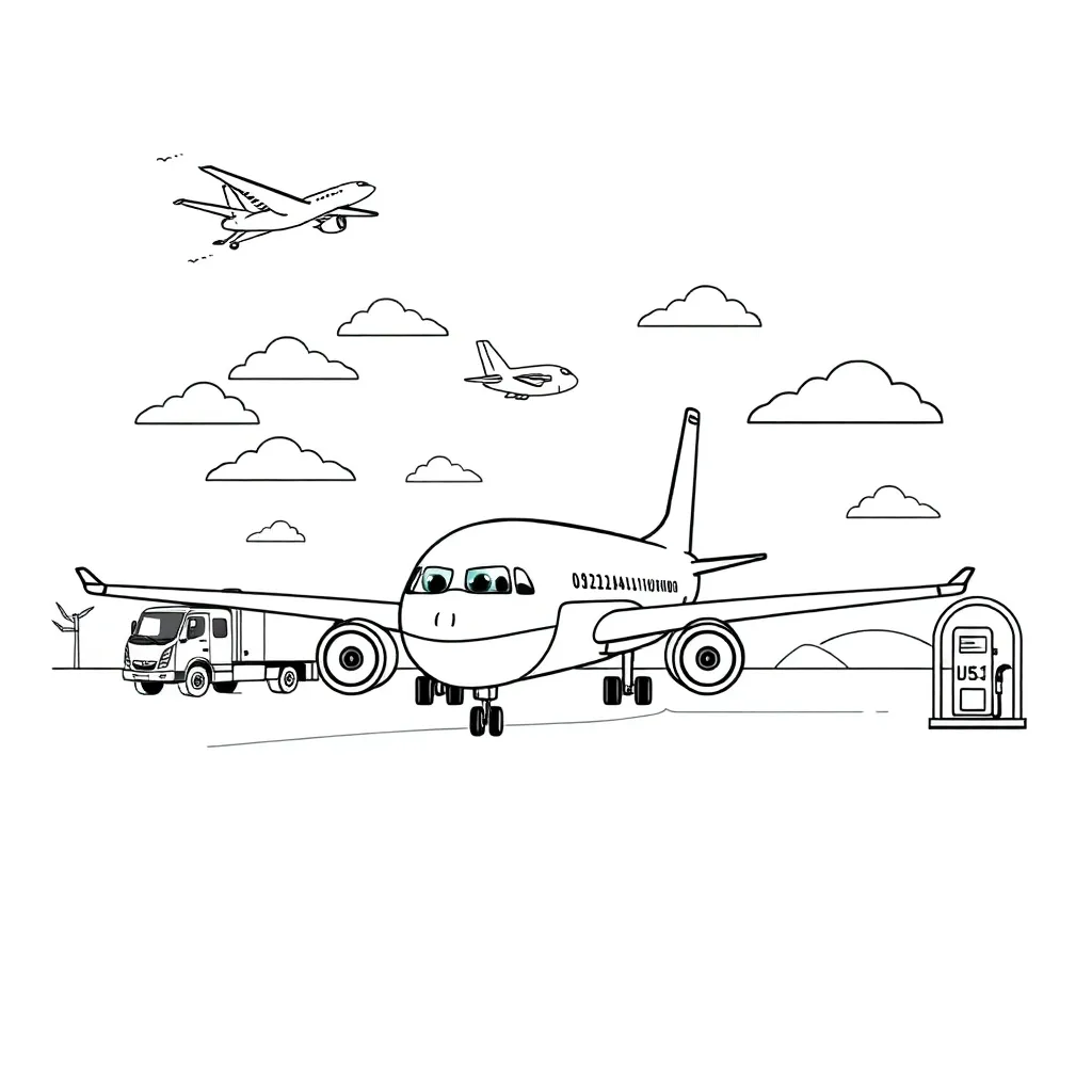 Vliegtuig Tankwagen Luchthaven Vervoer Creatief coloring page for children