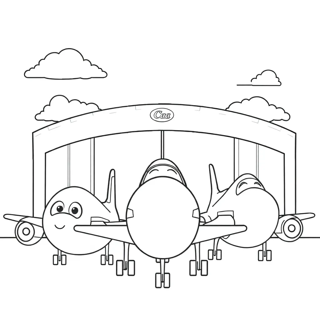 Vliegtuigen Cartoon Vrolijk Educatief Luchtvaart coloring page for children