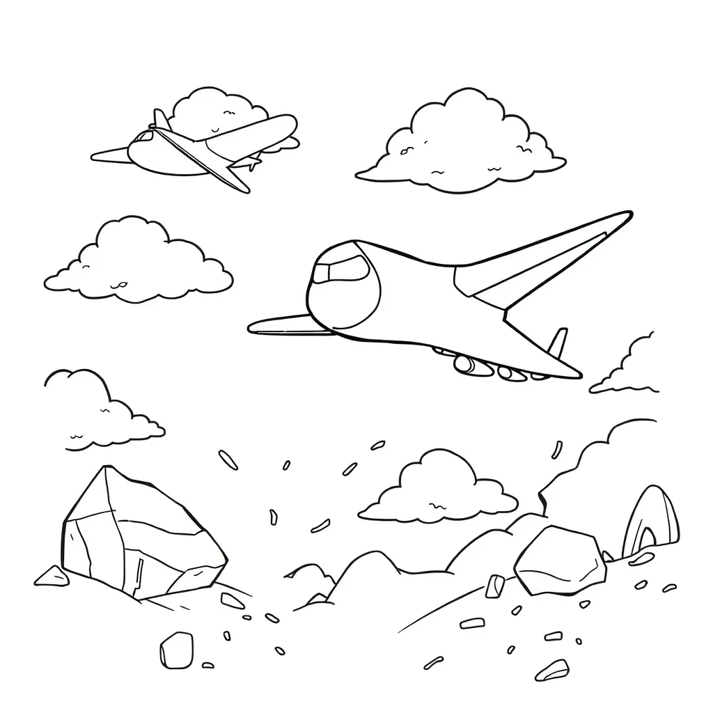 Vliegtuigen Cartoon Wolken Avontuur Creatief coloring page for children