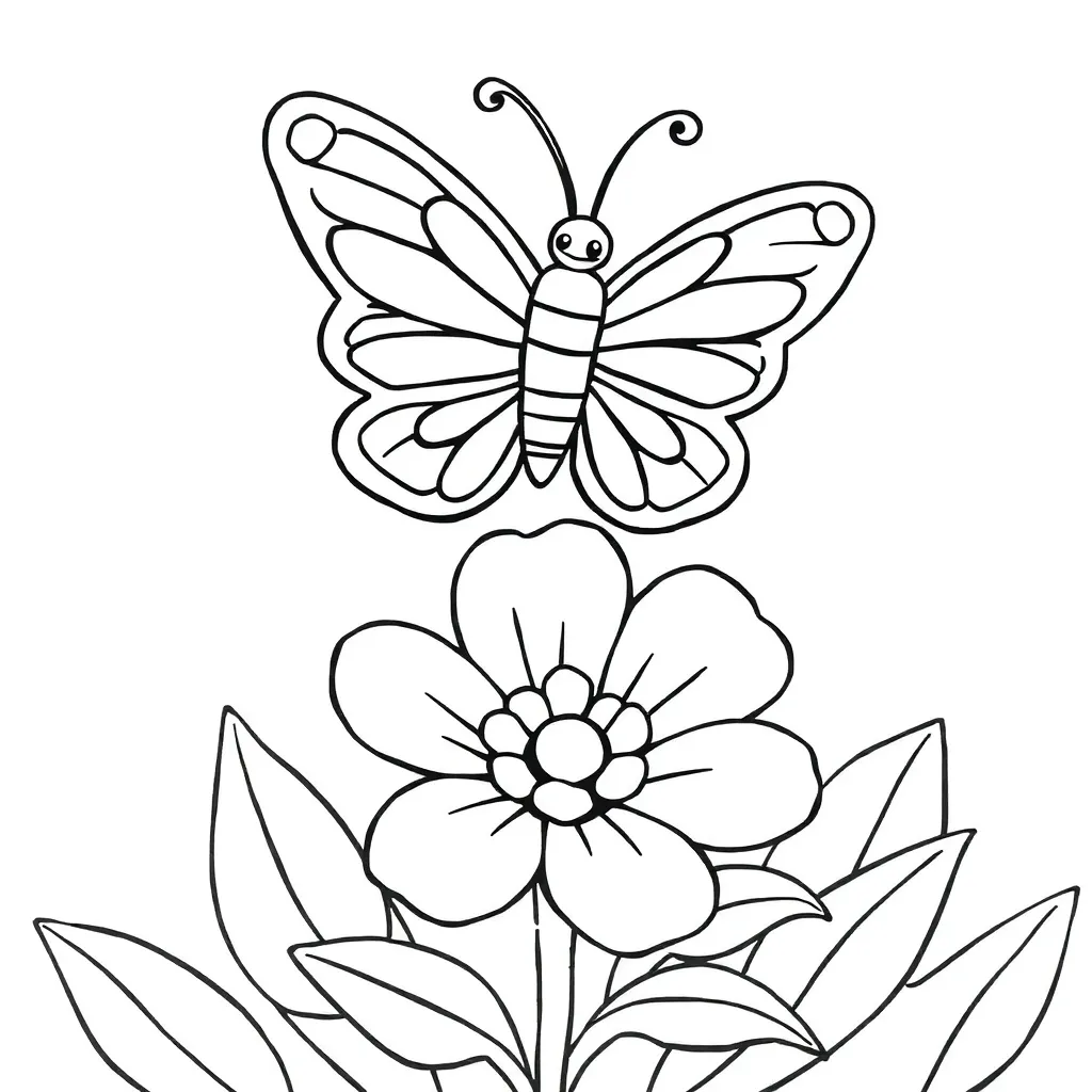 Vlinder Bloem Natuur Lente Cartoon coloring page for children