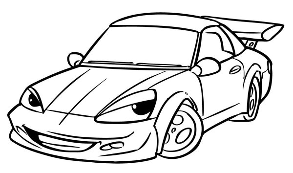 Voiture de course avec yeux et bouche coloring page for children