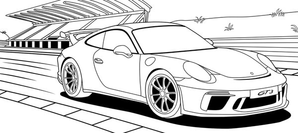 Voiture de course Porsche sur circuit coloring page for children