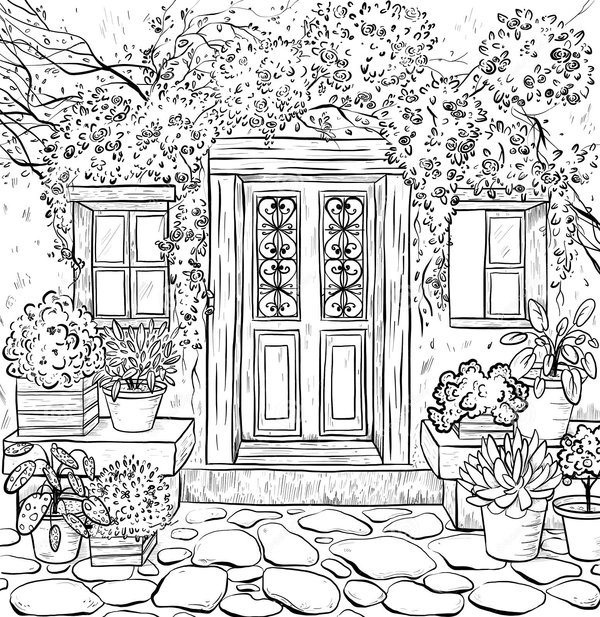 Volwassenen Landelijk Huis coloring page for children