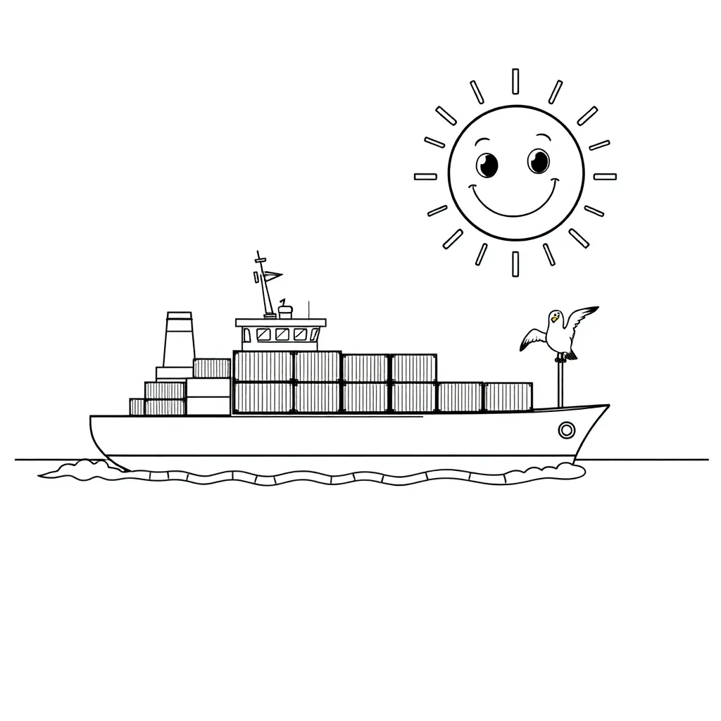 vrachtschip, black, white, zwart, wit coloring page for children