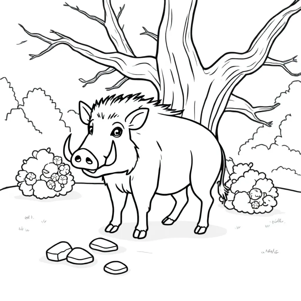 wild zwijn in thema 'echt' kleurplaat voor kinderen