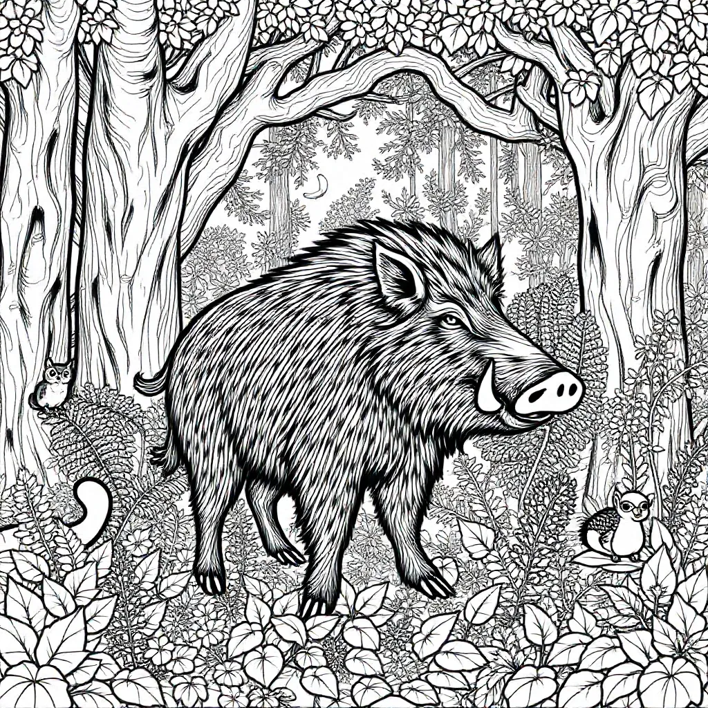 wild zwijn kleurplaat voor kinderen