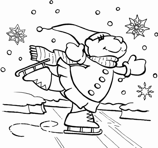 Winter Ice Skating Bear coloring page for children
