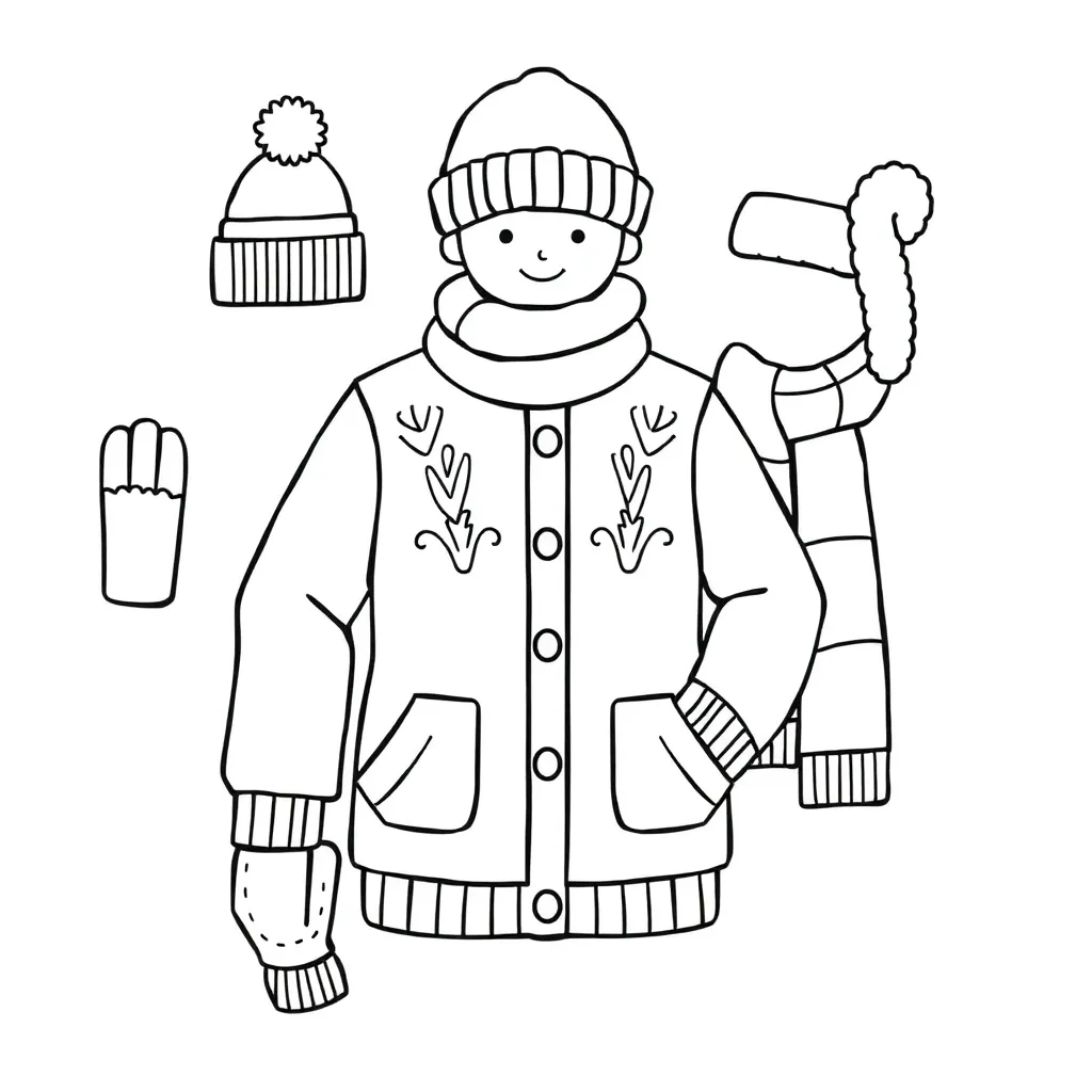 Winter Kleding Cartoon Educatief Seizoen coloring page for children