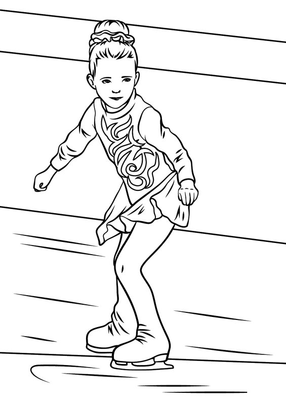 Winter Little Girl Ice Skating coloring page for children