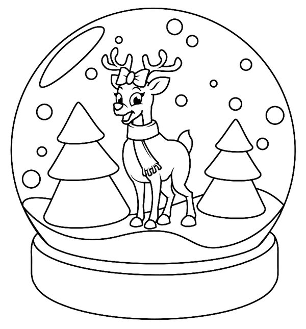 Winter Raindeer Snowball coloring page for children