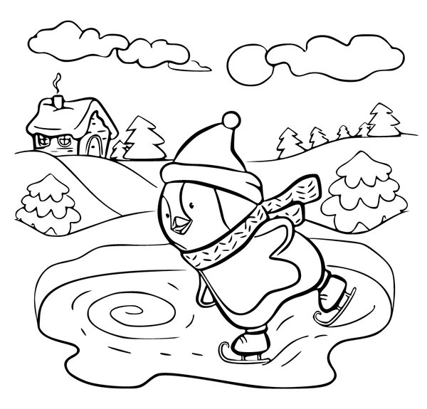 Winter Schlittschuhlaufen Pinguin coloring page for children